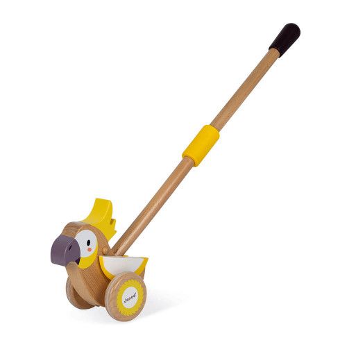 Cacatoès à pousser en bois partenariat WWF, développer la motricité, jeu d'éveil, marche, pour enfant dès 18 mois JANOD