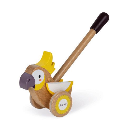 Cacatoès à pousser en bois partenariat WWF, développer la motricité, jeu d'éveil, marche, pour enfant dès 18 mois JANOD