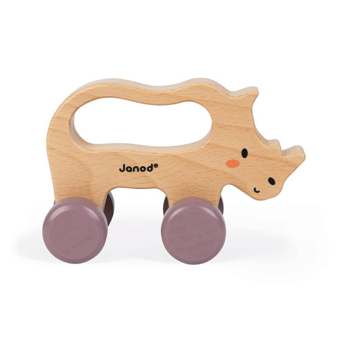 Rhino à promener en bois FSC partenariat WWF, motricité, marche, jouet d'éveil, pour enfant dès 12 mois JANOD