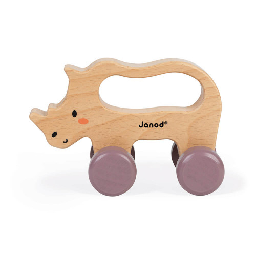 Rhino à promener en bois FSC partenariat WWF, motricité, marche, jouet d'éveil, pour enfant dès 12 mois JANOD