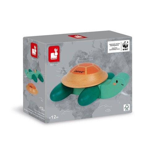 Tortue à promener en bois FSC partenariat WWF, marche, motricité, jouet d'éveil, pour enfant dès 12 mois JANOD