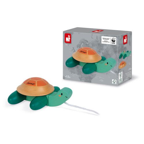 Tortue à promener en bois FSC partenariat WWF, marche, motricité, jouet d'éveil, pour enfant dès 12 mois JANOD