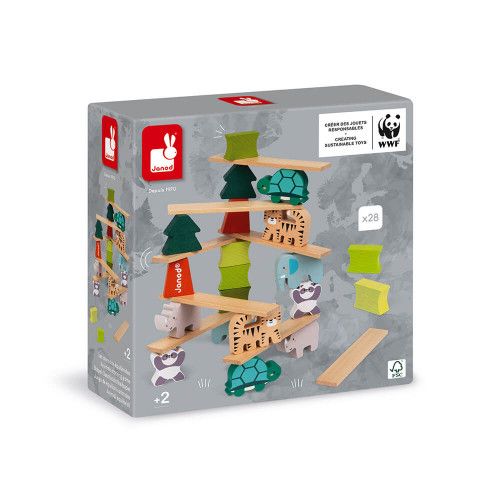 Jeu les animaux équilibristes en bois FSC partenariat WWF, développe l'adresse, manipulation, dextérité, jeu en famille, pour en