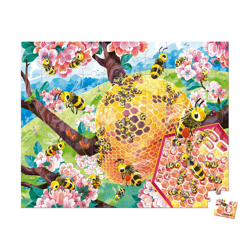 Puzzle la vie des abeilles 100 pièces partenariat WWF, carton FSC, made in France, développe la motricité fine, concentration, m