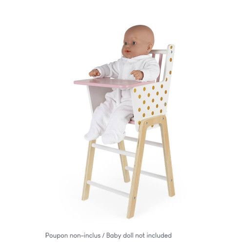 Chaise Haute Candy Chic en bois pour poupon rose blanc enfant à partir de 3 ans