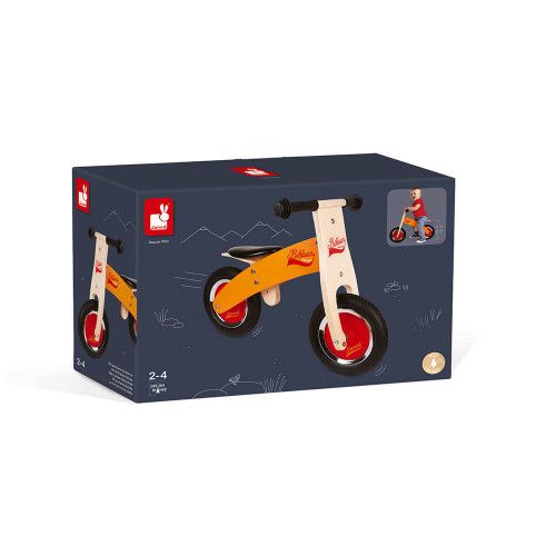 Draisienne Little Bikloon en bois, orange et rouge, équilibre et motricité, plein air, pour enfant dès 2 ans JANOD