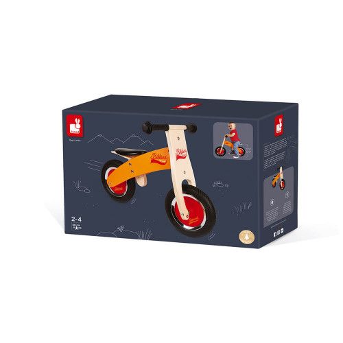 Draisienne Little Bikloon en bois, orange et rouge, équilibre et motricité, plein air, pour enfant dès 2 ans JANOD