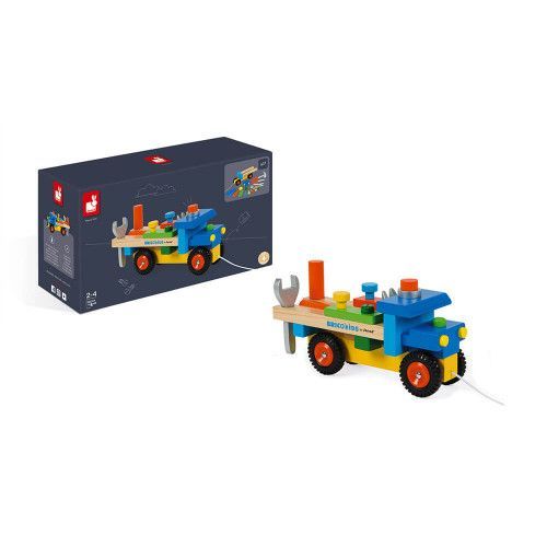 Camion de bricolage en bois, véhicule, jouet à promener, à tirer, outils, éveil motricité pour enfant à partir de 2 ans JANOD