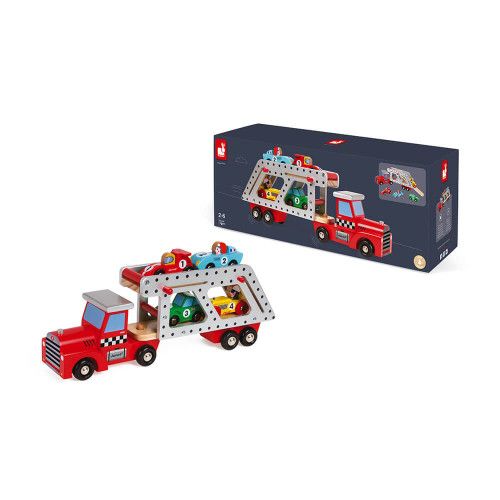 Story - Camion Porte-Voitures en bois, véhicule, figurines, pour enfant à partir de 2 ans JANOD