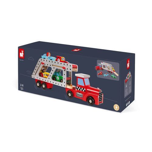 Story - Camion Porte-Voitures en bois, véhicule, figurines, pour enfant à partir de 2 ans JANOD