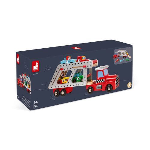 Story - Camion Porte-Voitures en bois, véhicule, figurines, pour enfant à partir de 2 ans JANOD