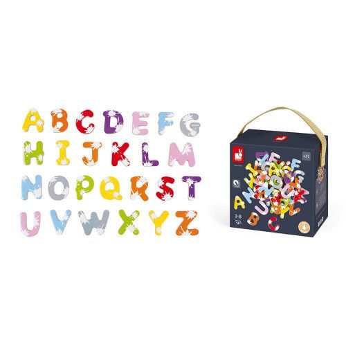 Lettres magnétiques multicolores - 52 magnets en bois Janod, aimants