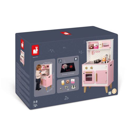 Grande Cuisine Candy Chic en bois sonore et lumineuse rose 6 accessoires enfant à partir de 3 ans