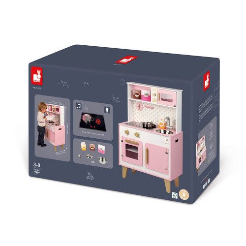 Grande Cuisine Candy Chic en bois sonore et lumineuse rose 6 accessoires enfant à partir de 3 ans