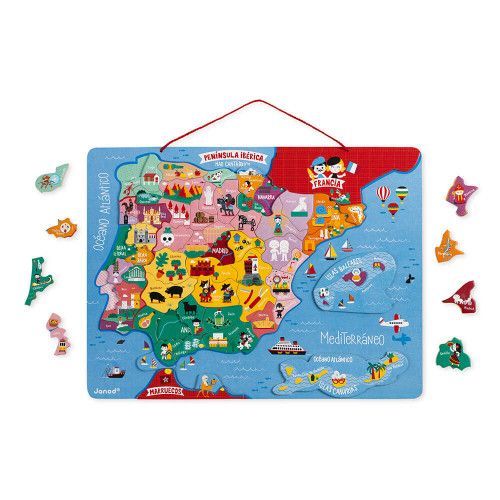 Janod - Puzzle Carte du Monde Magnétique en Bois - 92 Pièces