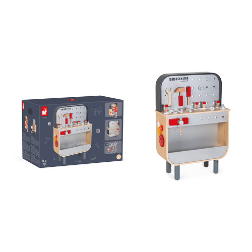 Etabli Reverso Brico'kids en bois, double-face, imitation bricolage, magnétique, descendeur, pour enfant dès 3 ans JANOD