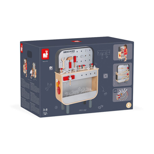 Etabli Reverso Brico'kids en bois, double-face, imitation bricolage, magnétique, descendeur, pour enfant dès 3 ans JANOD