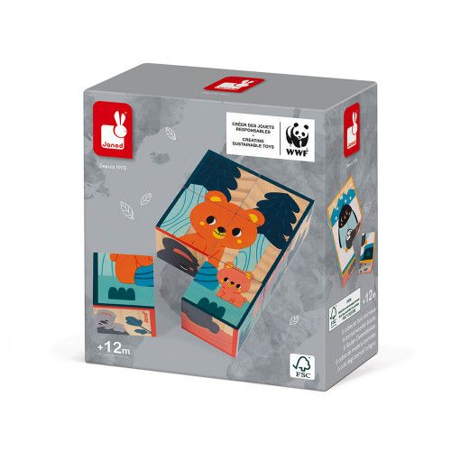 Cubes en bois FSC animaux partenariat WWF, jeu d'éveil, premier âge, jeu d'observation, dextérité, manipulation, pour enfant dès