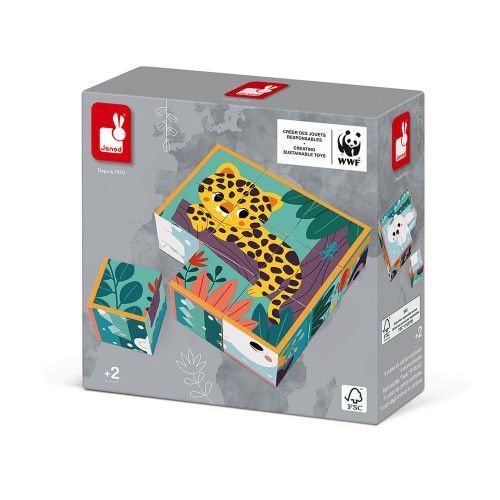 Cubes en carton FSC animaux partenariat WWF, jeu de manipulation, jouet d'éveil, pour enfant dès 2 ans JANOD