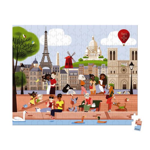 Puzzle Paris en carton FSC, 200 pièces, avec valisette, encre végétale, made in france, pour enfant dès 7 ans JANOD