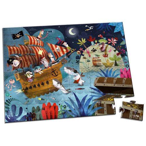 Puzzle la chasse au trésor en carton FSC, 36 pièces avec valisette, encre végétale, made in France, pour enfant dès 4 ans JANOD