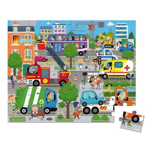 Puzzle city en carton FSC, 36 pièces avec valisette, encre végétale, made in france, pour enfant dès 4 ans JANOD