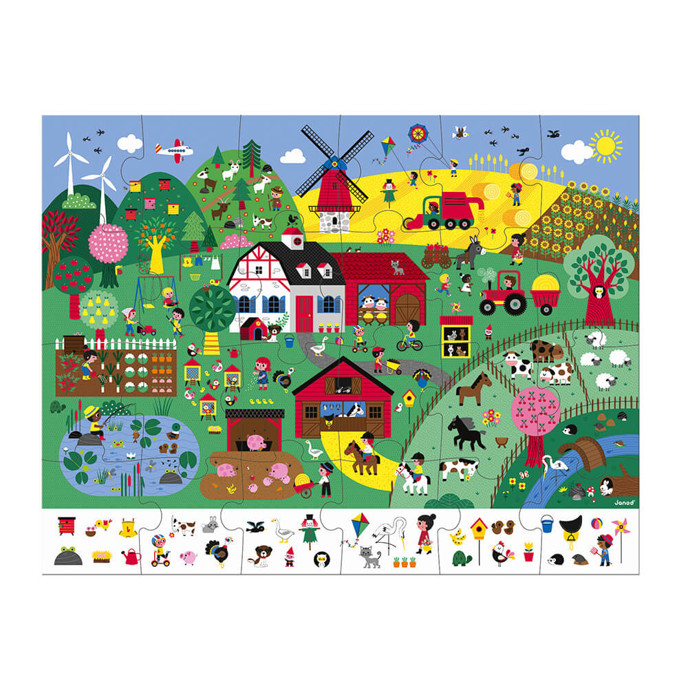 Janod Puzzle & Suchspiel Bauernhof Für Kinder, 24 Teile – Lernspiel Ab 3 Jahren, FSC-zertifiziert, Mit Koffer