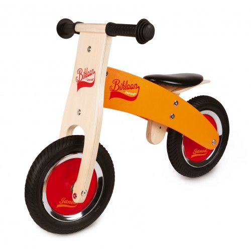 Draisienne Little Bikloon en bois, orange et rouge, équilibre et motricité, plein air, pour enfant dès 2 ans JANOD