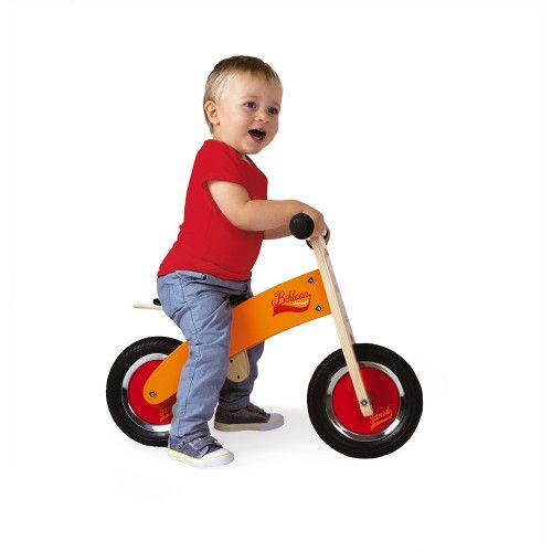 Draisienne Little Bikloon en bois, orange et rouge, équilibre et motricité, plein air, pour enfant dès 2 ans JANOD