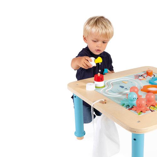 Table d'activités évolutive en bois, plateau double face, jeux d'éveil, pieds réglables, pour enfant dès 18 mois JANOD