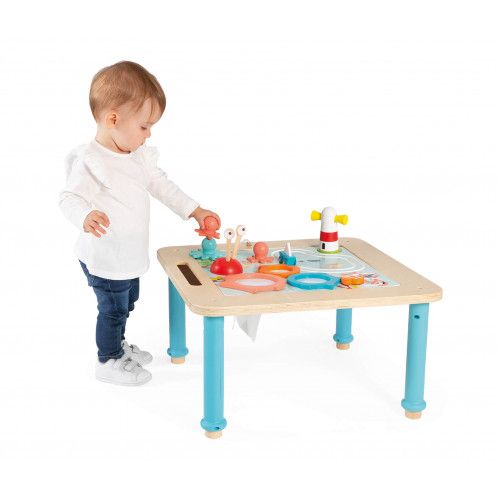 Table d'activités évolutive en bois, plateau double face, jeux d'éveil, pieds réglables, pour enfant dès 18 mois JANOD