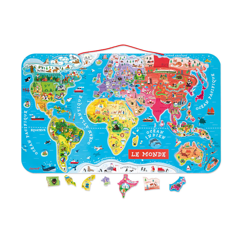 Magnetic World Map Puzzle French Version 92 pieces (wood) - In French Only