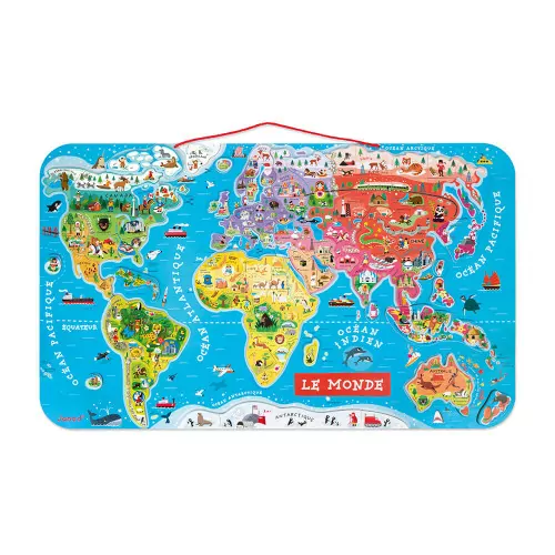 Puzzle Monde Magnétique en bois 92 pièces carte géographie enfant à partir de 7 ans