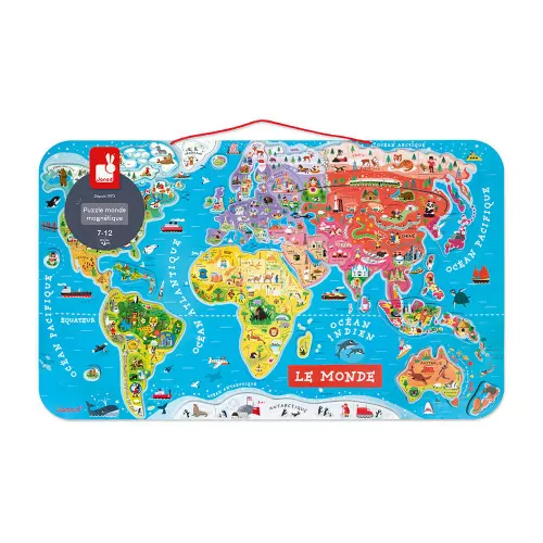 Puzzle Monde Magnétique en bois 92 pièces carte géographie enfant à partir de 7 ans