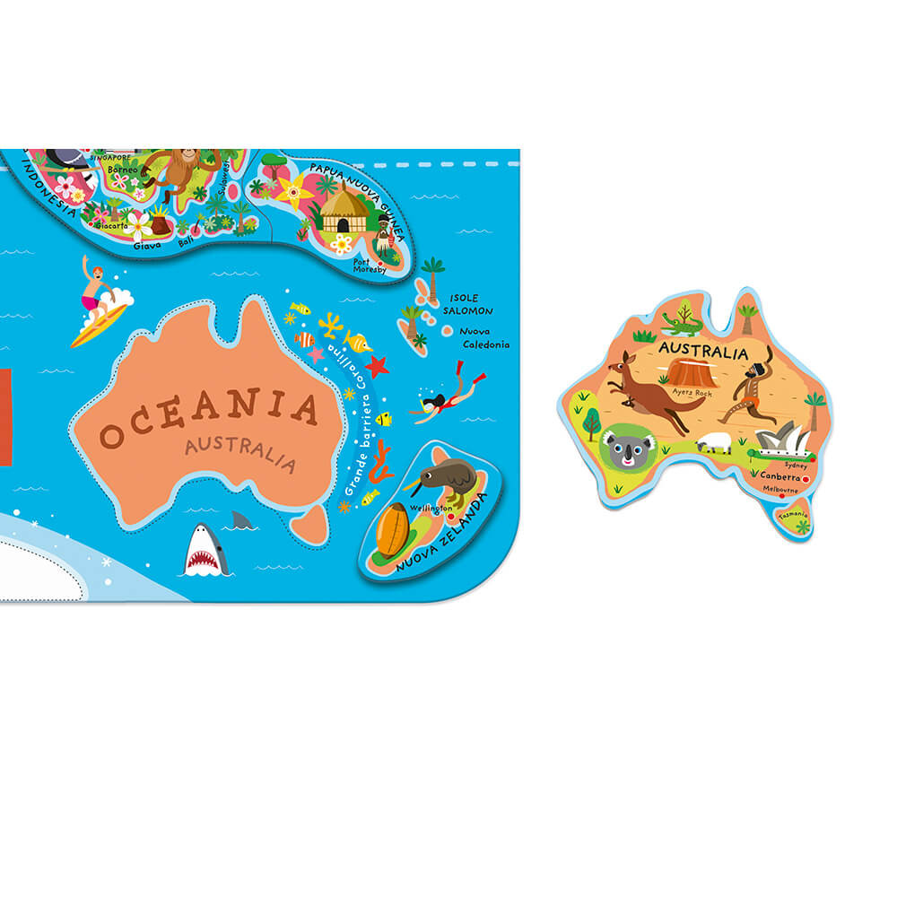 Clementoni Puzzle Magnetico Mondo Per Bambini 4+ Anni - Planisfero Interattivo Con Animali E Monumenti - Gioco Educativo Geografia - 2