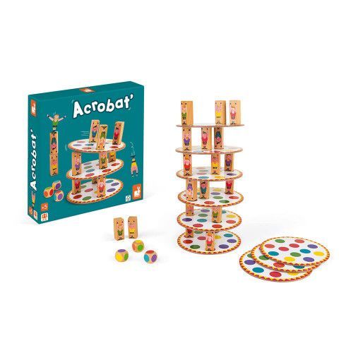 Jeu d'adresse - Acrobat', en bois et carton, jeu de société, équilibre, cirque, pour enfant à partir de 5 ans JANOD