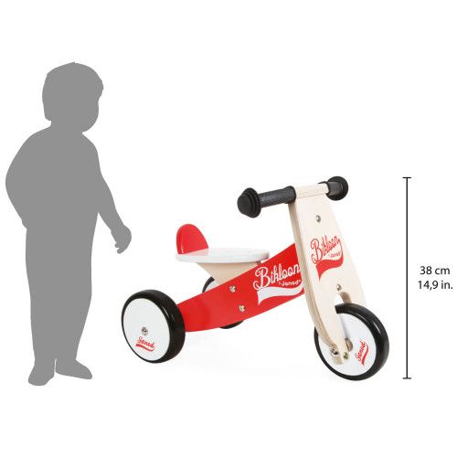 Porteur Little Bikloon Rouge et Blanc en bois, motricité éveil, trotteur, draisienne enfant à partir de 12 mois JANOD