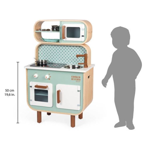 Cuisine double face Cooker Reverso en bois sonore et lumineuse design 8 accessoires pour enfant à partir de 3 ans