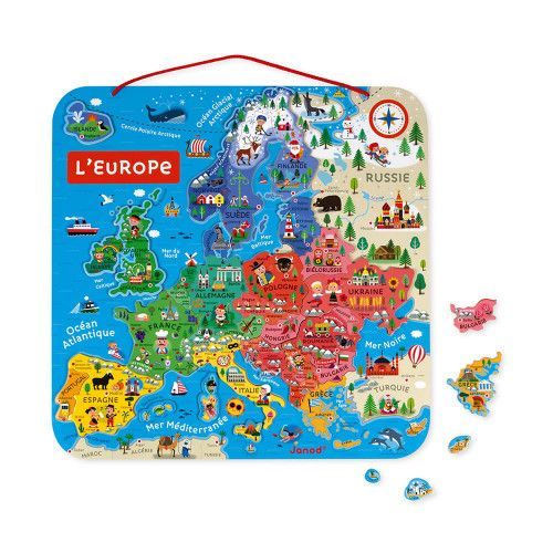 Carte d'Europe Magnétique en bois, puzzle géographie, 40 magnets, enfant à partir de 7 ans JANOD