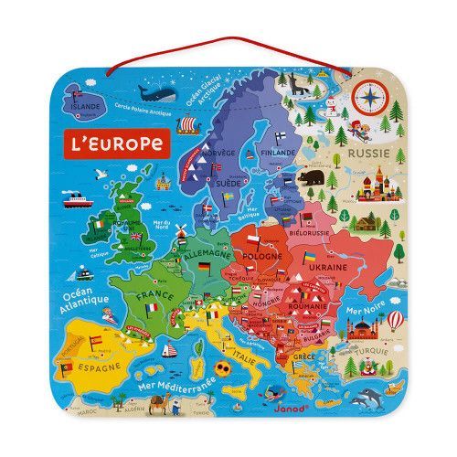 Carte d'Europe Magnétique en bois, puzzle géographie, 40 magnets, enfant à partir de 7 ans JANOD