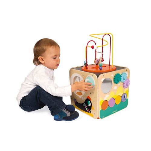 Maxi looping multi-activités en bois cube éveil motricité enfant à partir de 18 mois JANOD