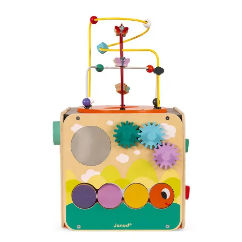 Maxi looping multi-activités en bois cube éveil motricité enfant à partir de 18 mois JANOD