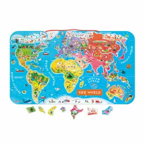 Magnetic World Map Puzzle English Version 92 pieces (wood)