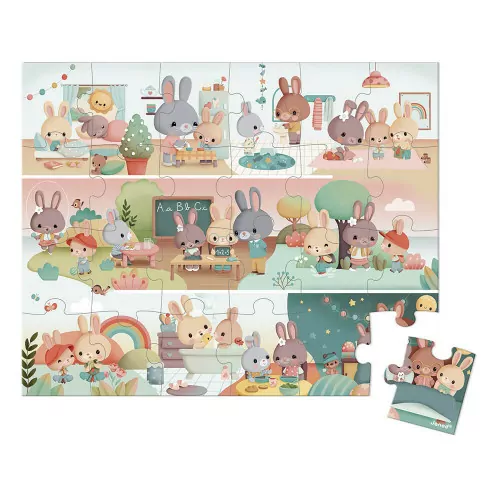 Puzzle Une Journée 24 pièces en carton FSC et encres végétales made in France pour enfant Janod