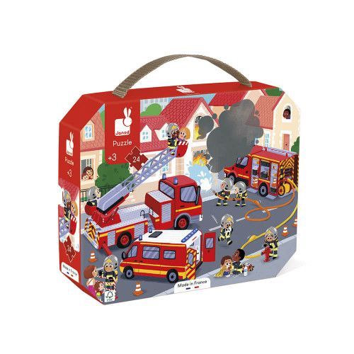 Puzzle Pompiers 24 pièces en carton FSC et encres végétales made in France pour enfant Janod