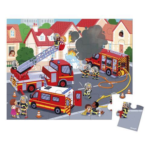 Puzzle Pompiers 24 pièces en carton FSC et encres végétales made in France pour enfant Janod