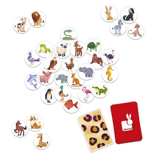 Jeu de société en carton FSC pour enfant dès 3 ans, jeu de cartes animaux et caractéristiques, de 2 à 4 joueurs JANOD