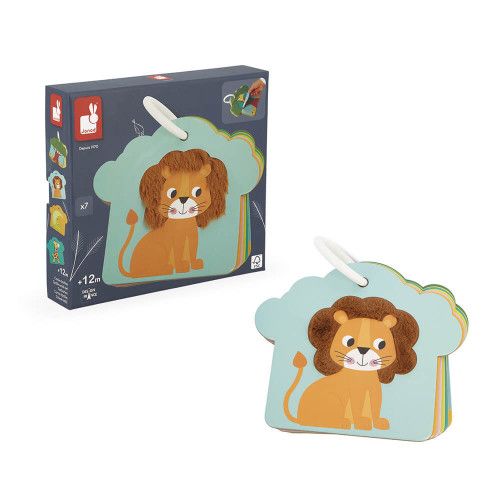 Cartes matières Savane pour enfant dès 12 mois, jouet d'éveil bébé dès 1 an, cartes tactiles animaux savane en carton FSC JANOD