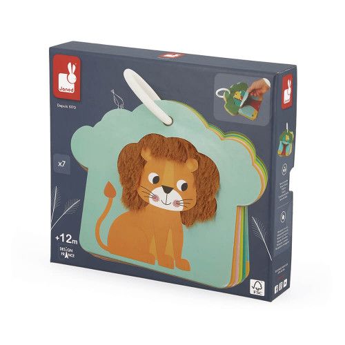 Cartes matières Savane pour enfant dès 12 mois, jouet d'éveil bébé dès 1 an, cartes tactiles animaux savane en carton FSC JANOD