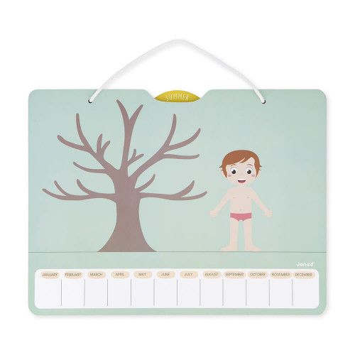 Calendrier des saisons en bois pour enfant dès 3 ans, version anglaise, magnétique avec 125 magnets, accroche murale, JANOD